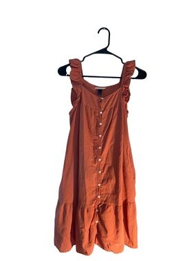 Universal Thread Orange Ruffle Strap Button-Front Midi Dress